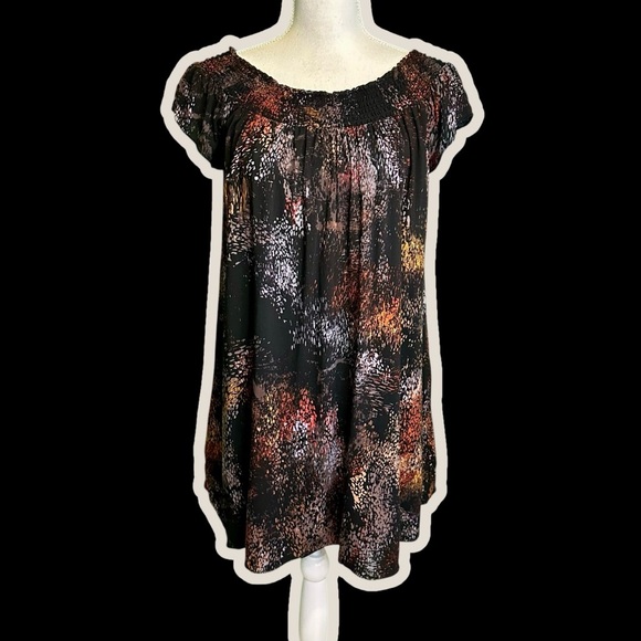 Talula Aritzia ‘Horatio’ Black Abstract Printed Smocked Off-The-Shoulder Dress S - Picture 1 of 13